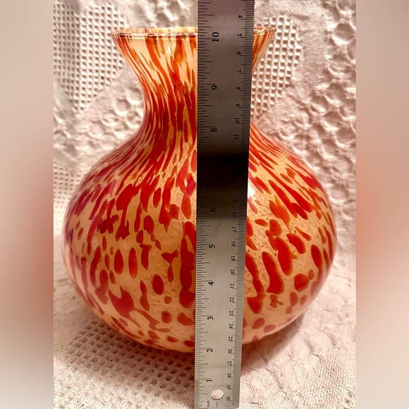 HUGE “MAESTRI VETRAI” Azzurra Italy Animal Print Vase Bright Orange Yellow, Red - Picture 11 of 14